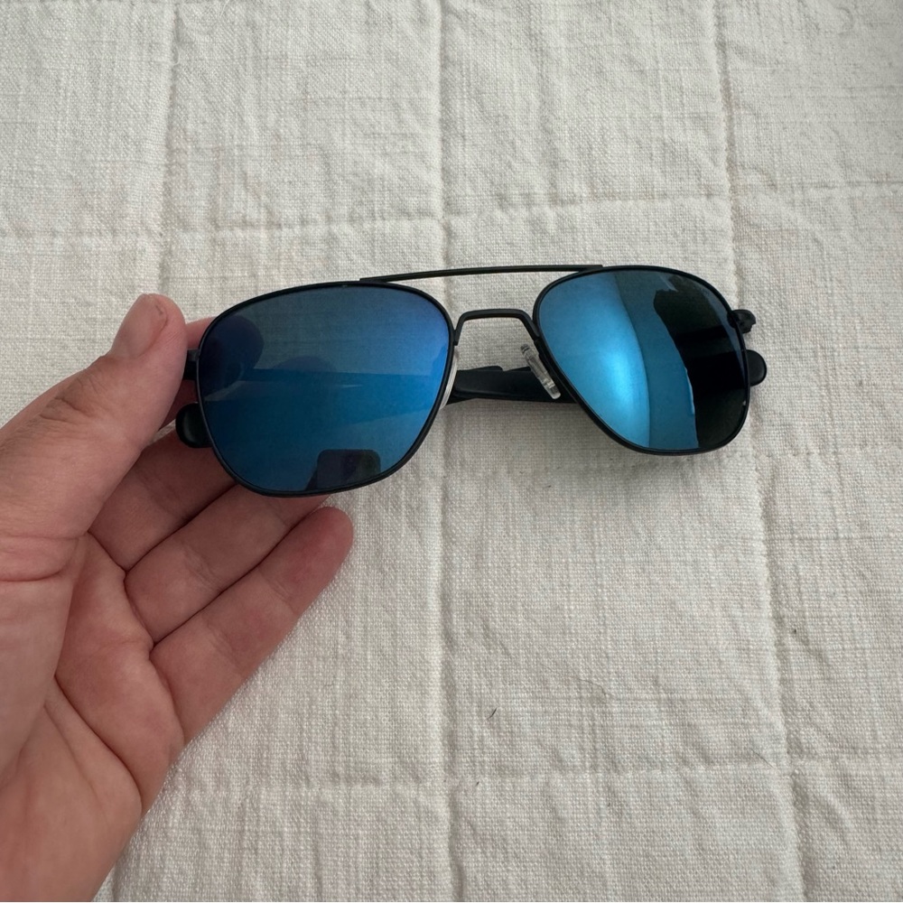 Men's Randolph Black Aviator Sunglasses with Blue Lenses